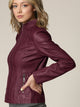 Womens Faux Leather Zip Up Moto Biker Jacket with Vertical Stitching Detail