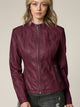 Womens Faux Leather Zip Up Moto Biker Jacket with Vertical Stitching Detail