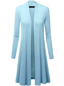 WSK1048 Womens Solid Long Sleeve Open Front Long Cardigan