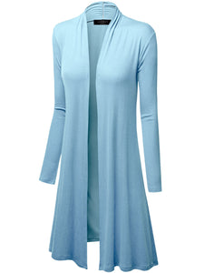 WSK1048 Womens Solid Long Sleeve Open Front Long Cardigan