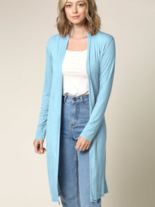 WSK1048 Womens Solid Long Sleeve Open Front Long Cardigan