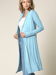 WSK1048 Womens Solid Long Sleeve Open Front Long Cardigan