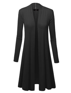 WSK1048 Womens Solid Long Sleeve Open Front Long Cardigan