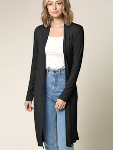 WSK1048 Womens Solid Long Sleeve Open Front Long Cardigan