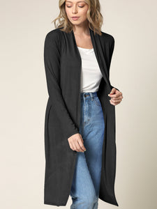 WSK1048 Womens Solid Long Sleeve Open Front Long Cardigan