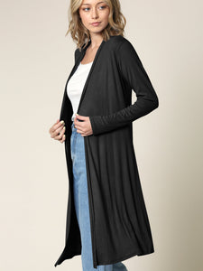 WSK1048 Womens Solid Long Sleeve Open Front Long Cardigan