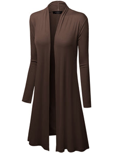 WSK1048 Womens Solid Long Sleeve Open Front Long Cardigan
