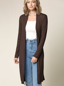 WSK1048 Womens Solid Long Sleeve Open Front Long Cardigan