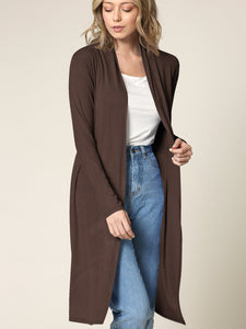 WSK1048 Womens Solid Long Sleeve Open Front Long Cardigan