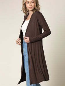 WSK1048 Womens Solid Long Sleeve Open Front Long Cardigan