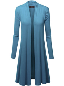WSK1048 Womens Solid Long Sleeve Open Front Long Cardigan
