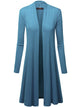 WSK1048 Womens Solid Long Sleeve Open Front Long Cardigan