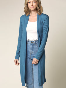 WSK1048 Womens Solid Long Sleeve Open Front Long Cardigan