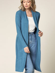 WSK1048 Womens Solid Long Sleeve Open Front Long Cardigan