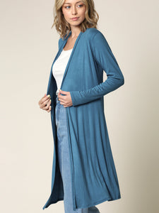 WSK1048 Womens Solid Long Sleeve Open Front Long Cardigan