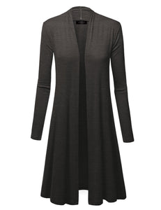 WSK1048 Womens Solid Long Sleeve Open Front Long Cardigan