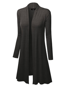 WSK1048 Womens Solid Long Sleeve Open Front Long Cardigan