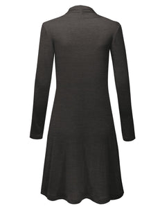 WSK1048 Womens Solid Long Sleeve Open Front Long Cardigan