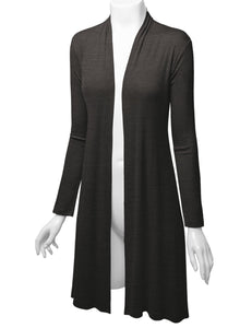 WSK1048 Womens Solid Long Sleeve Open Front Long Cardigan