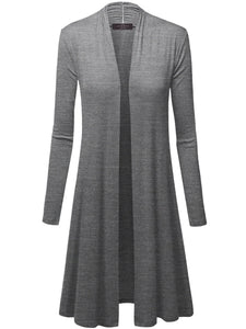 WSK1048 Womens Solid Long Sleeve Open Front Long Cardigan