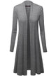 WSK1048 Womens Solid Long Sleeve Open Front Long Cardigan