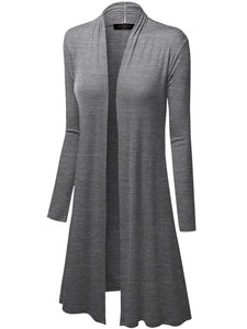 WSK1048 Womens Solid Long Sleeve Open Front Long Cardigan