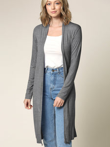 WSK1048 Womens Solid Long Sleeve Open Front Long Cardigan