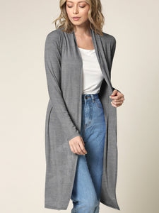 WSK1048 Womens Solid Long Sleeve Open Front Long Cardigan