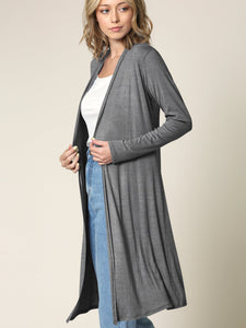 WSK1048 Womens Solid Long Sleeve Open Front Long Cardigan