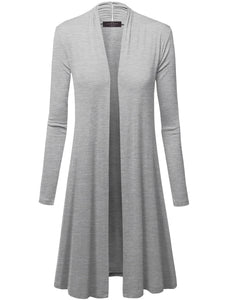 WSK1048 Womens Solid Long Sleeve Open Front Long Cardigan