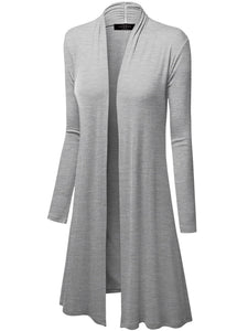 WSK1048 Womens Solid Long Sleeve Open Front Long Cardigan