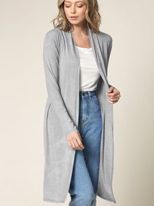 WSK1048 Womens Solid Long Sleeve Open Front Long Cardigan