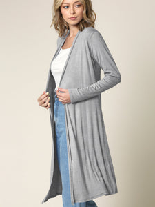 WSK1048 Womens Solid Long Sleeve Open Front Long Cardigan