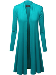 WSK1048 Womens Solid Long Sleeve Open Front Long Cardigan