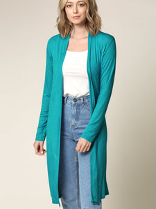 WSK1048 Womens Solid Long Sleeve Open Front Long Cardigan