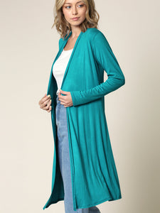 WSK1048 Womens Solid Long Sleeve Open Front Long Cardigan