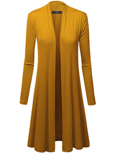 WSK1048 Womens Solid Long Sleeve Open Front Long Cardigan
