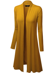 WSK1048 Womens Solid Long Sleeve Open Front Long Cardigan
