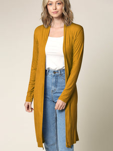 WSK1048 Womens Solid Long Sleeve Open Front Long Cardigan