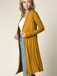 WSK1048 Womens Solid Long Sleeve Open Front Long Cardigan