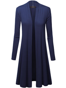 WSK1048 Womens Solid Long Sleeve Open Front Long Cardigan