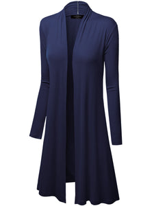 WSK1048 Womens Solid Long Sleeve Open Front Long Cardigan