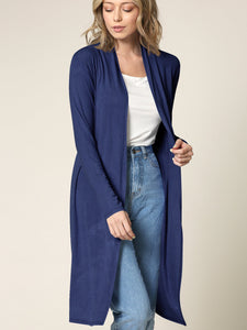 WSK1048 Womens Solid Long Sleeve Open Front Long Cardigan