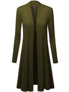 WSK1048 Womens Solid Long Sleeve Open Front Long Cardigan