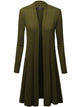 WSK1048 Womens Solid Long Sleeve Open Front Long Cardigan