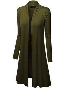 WSK1048 Womens Solid Long Sleeve Open Front Long Cardigan