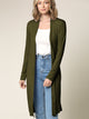 WSK1048 Womens Solid Long Sleeve Open Front Long Cardigan