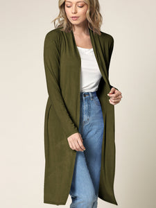 WSK1048 Womens Solid Long Sleeve Open Front Long Cardigan
