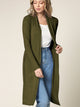WSK1048 Womens Solid Long Sleeve Open Front Long Cardigan