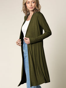 WSK1048 Womens Solid Long Sleeve Open Front Long Cardigan